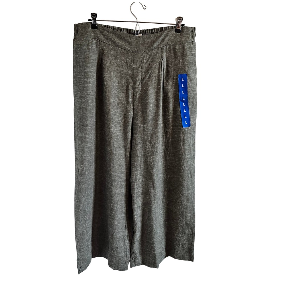 Ella Moss Women Olive Green Linen Blend Wide Leg Pleated Pants CJEMW0637-GRN L